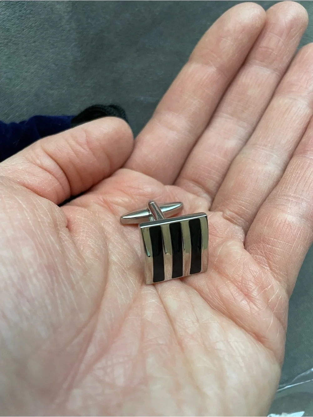 Classic Black and Silver Striped Men’s Cufflinks